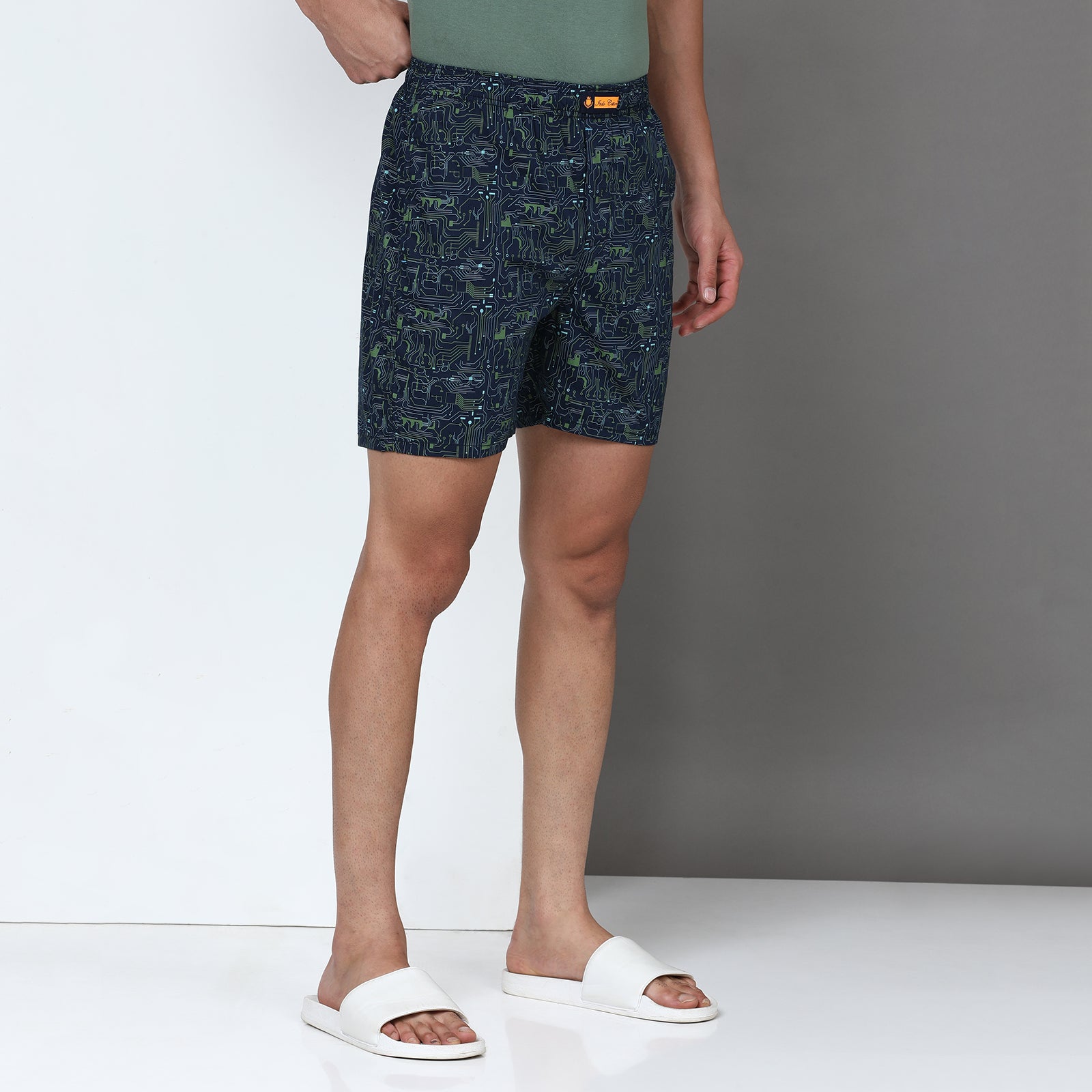 Navy Printed Short Thigh Short