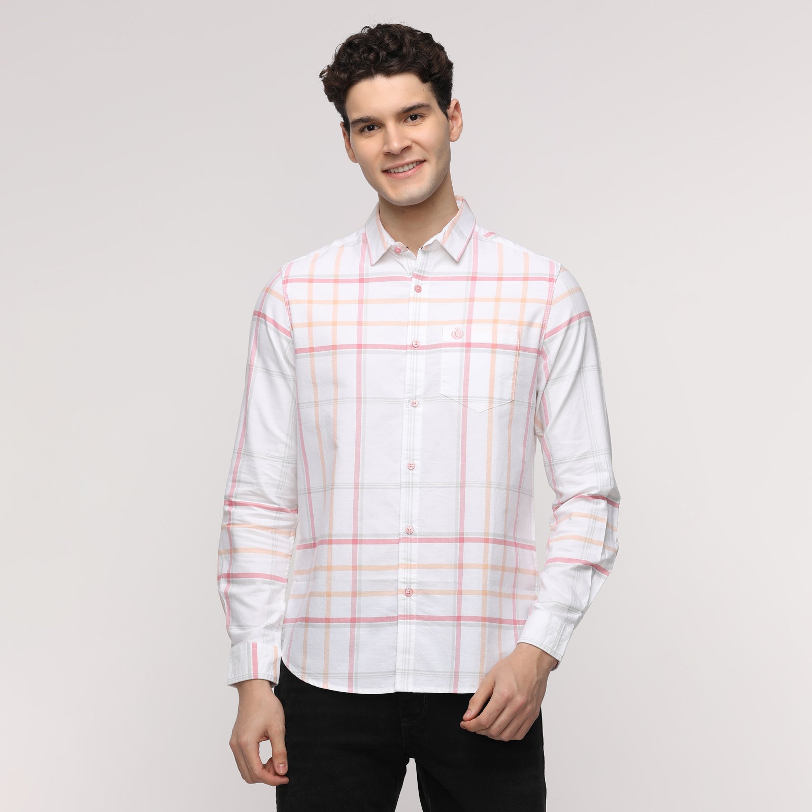 Men's Checkered Slim Fit Shirt with Patch Pocket