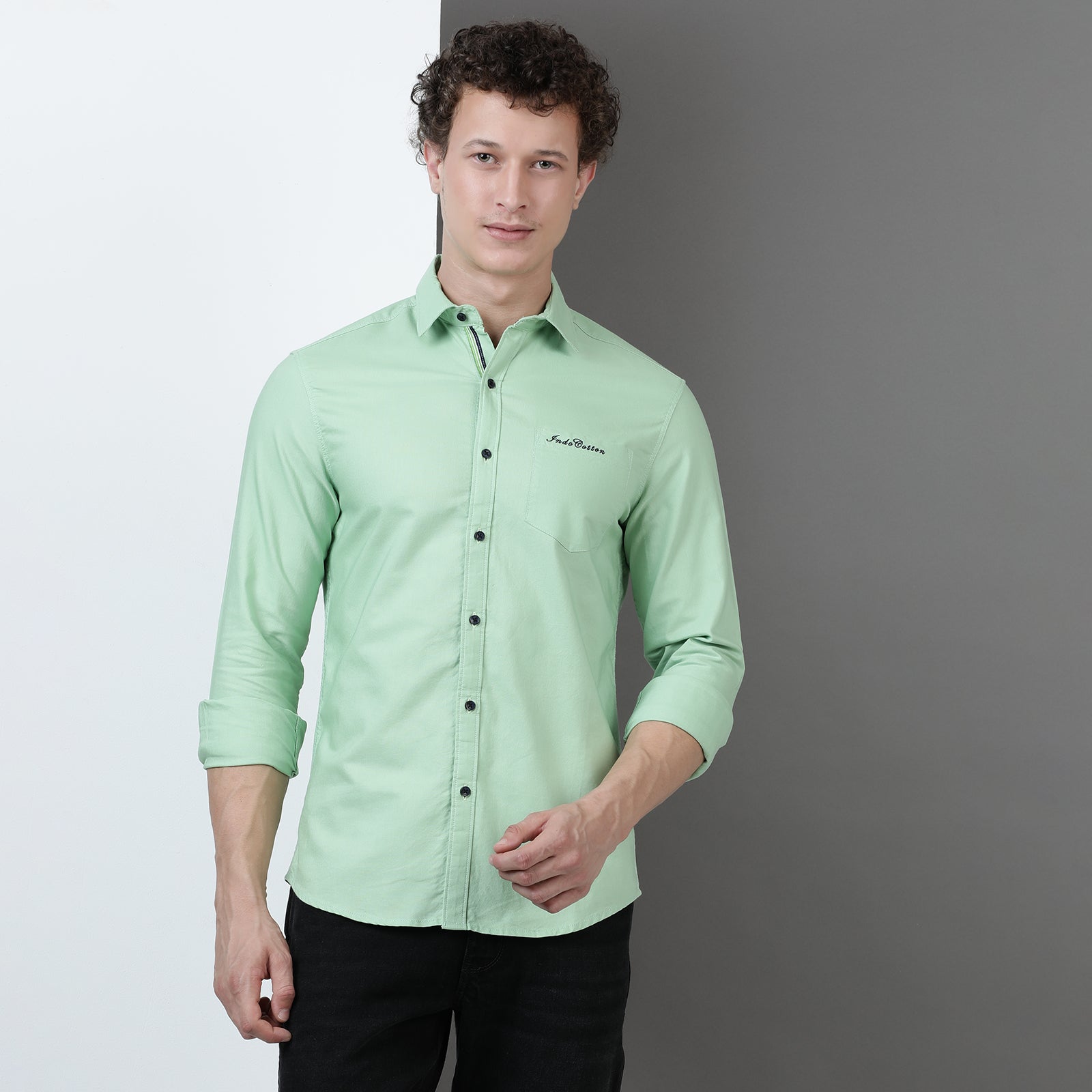 Green Solid Full Sleeve Shirt