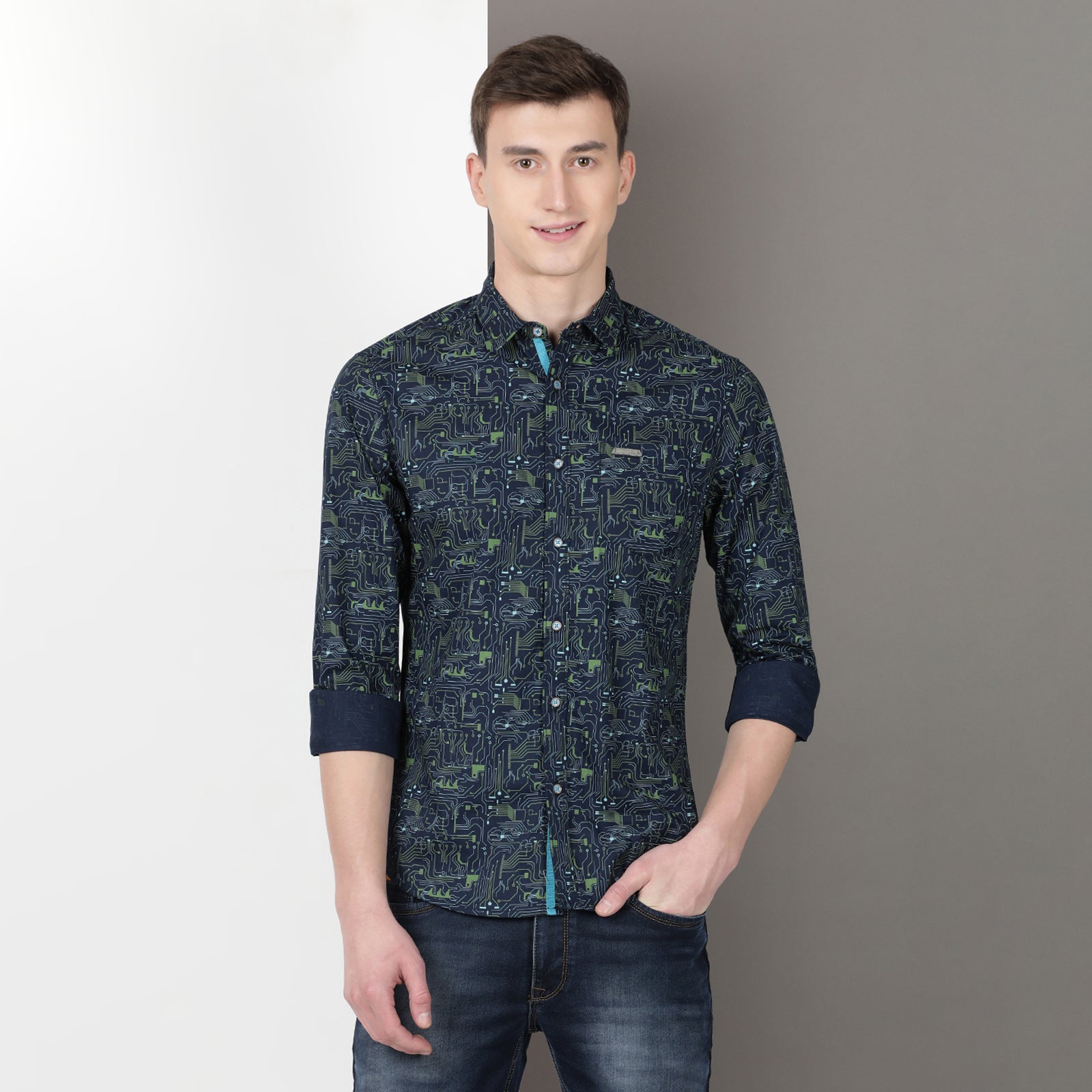 Navy Blue Full Sleeve Printed shirt