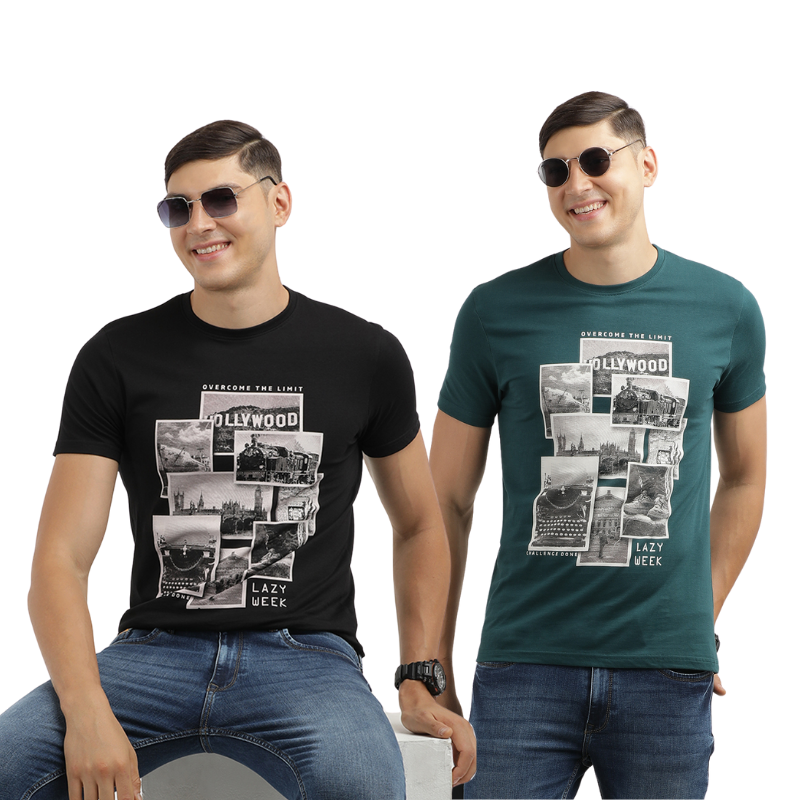 Men's Hollywood Over The Limit Crew Neck Graphic Printed T-Shirt Pack Of 2