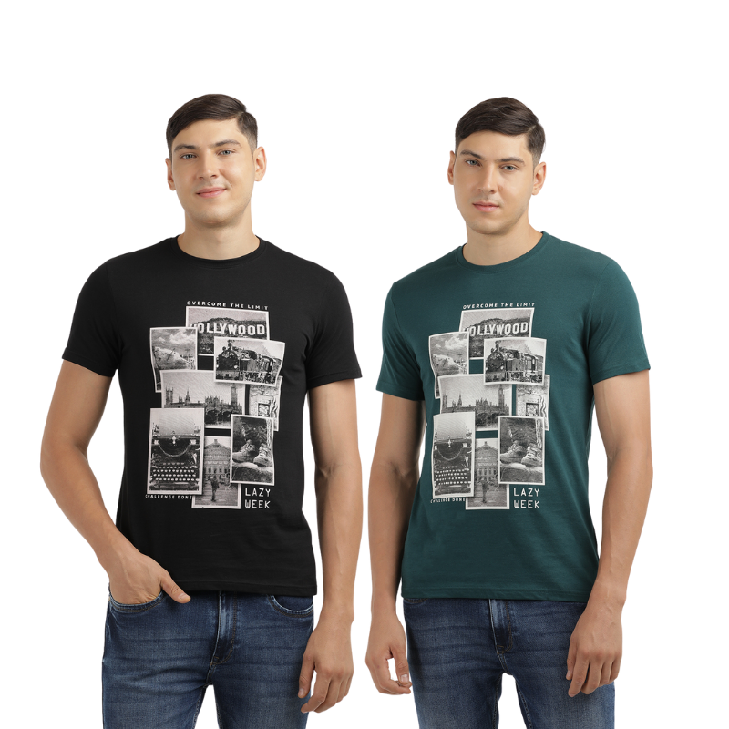 Men's Hollywood Over The Limit Crew Neck Graphic Printed T-Shirt Pack Of 2