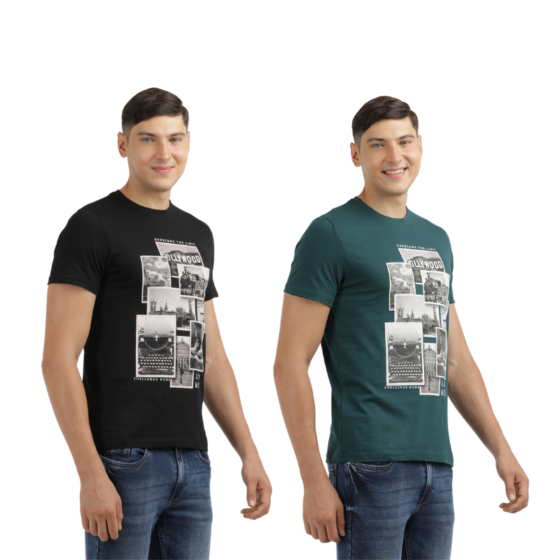 Men's Hollywood Over The Limit Crew Neck Graphic Printed T-Shirt Pack Of 2