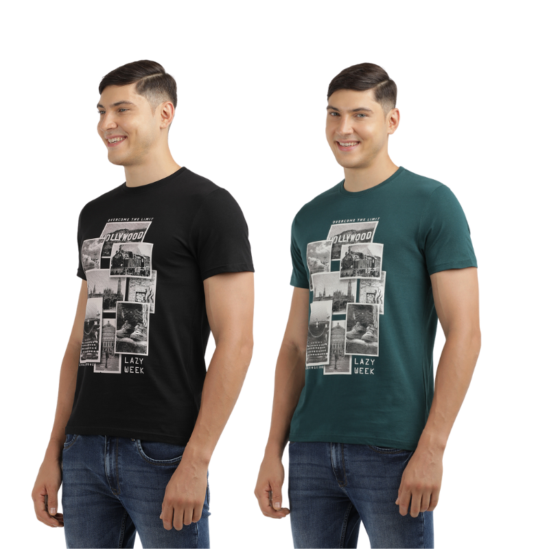 Men's Hollywood Over The Limit Crew Neck Graphic Printed T-Shirt Pack Of 2