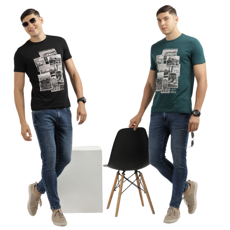 Men's Hollywood Over The Limit Crew Neck Graphic Printed T-Shirt Pack Of 2