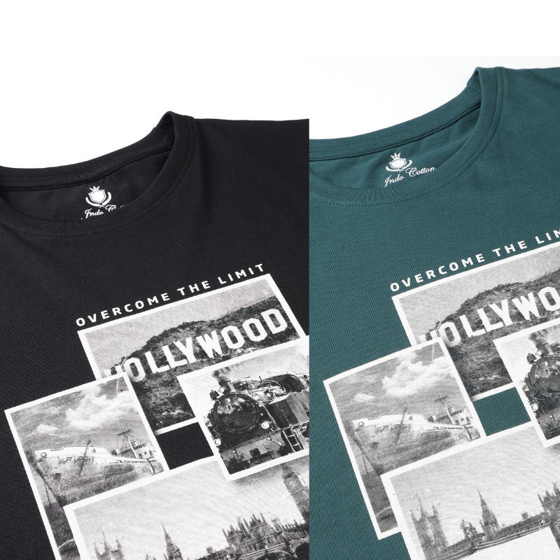 Men's Hollywood Over The Limit Crew Neck Graphic Printed T-Shirt Pack Of 2