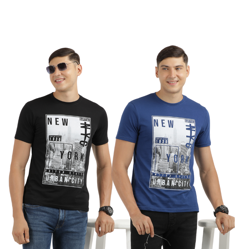 Men's New York Urban City Print T-Shirt Pack Of 2