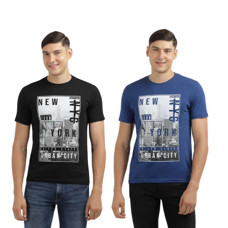 Men's New York Urban City Print T-Shirt Pack Of 2