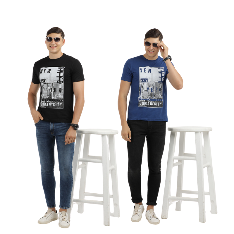 Men's New York Urban City Print T-Shirt Pack Of 2