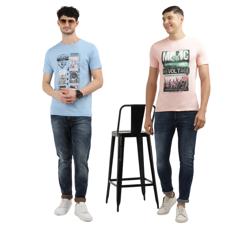 Men's Vintage Music Festival & Music Revolt age Crew Neck T-Shirt Pack Of 2