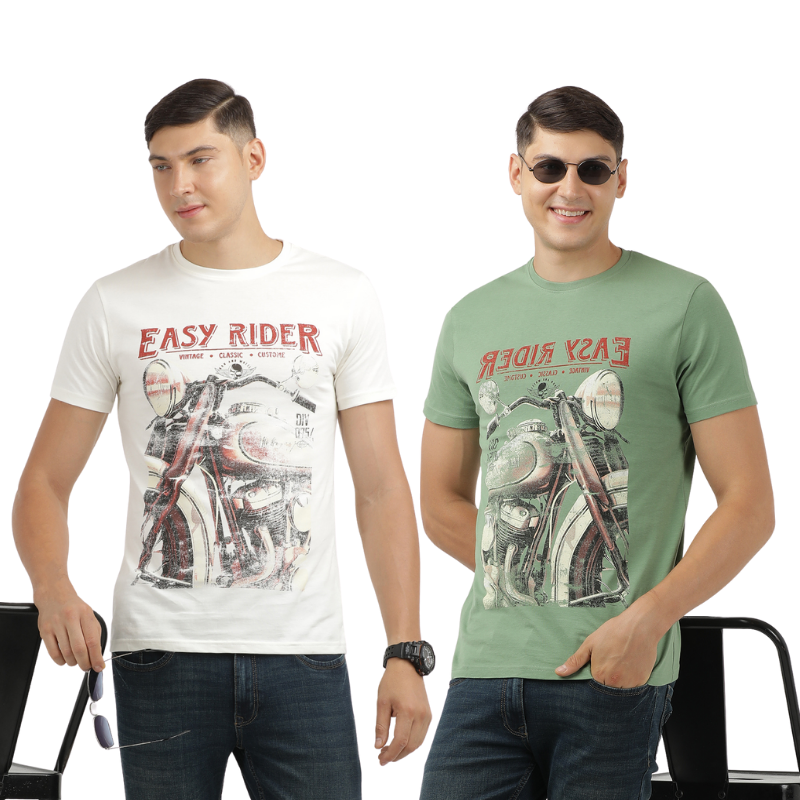 Men's Easy Rider Print T-Shirt Pack Of 2