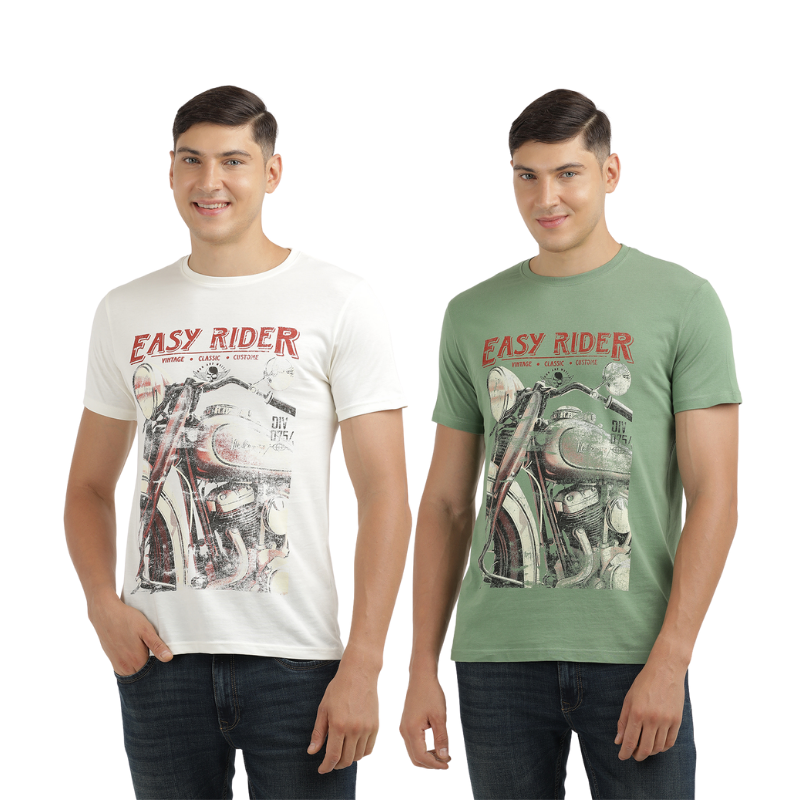 Men's Easy Rider Print T-Shirt Pack Of 2