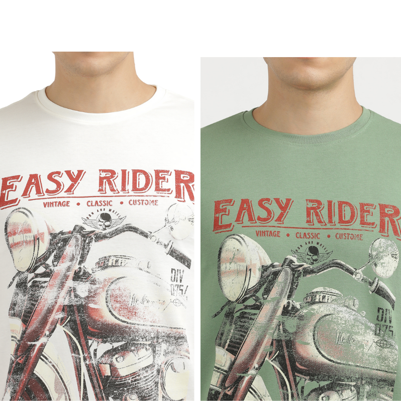 Men's Easy Rider Print T-Shirt Pack Of 2