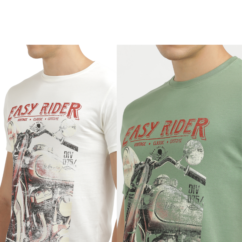 Men's Easy Rider Print T-Shirt Pack Of 2