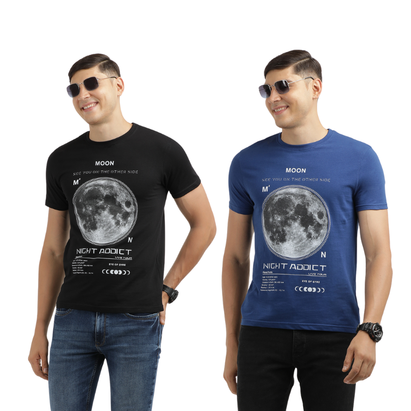 Men's Night Addict Graphic Print Crew Neck T-Shirt Pack Of 2