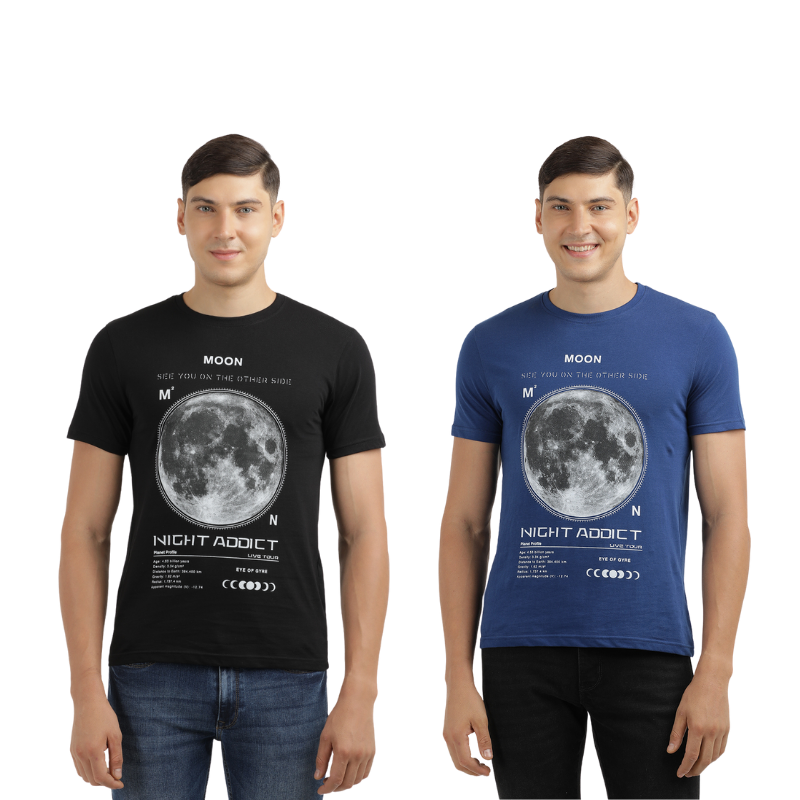 Men's Night Addict Graphic Print Crew Neck T-Shirt Pack Of 2