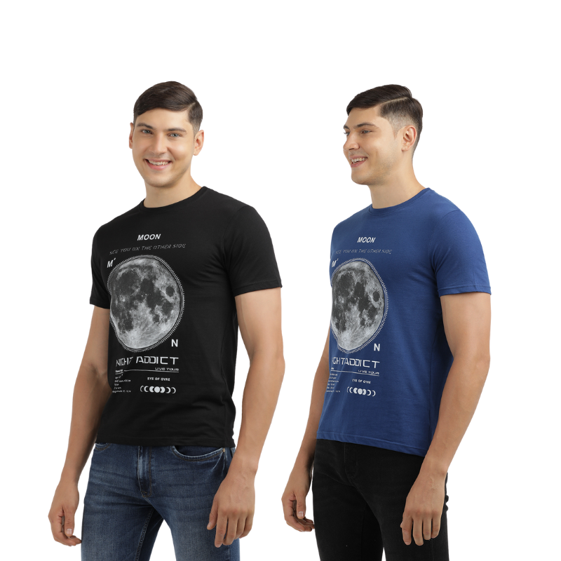 Men's Night Addict Graphic Print Crew Neck T-Shirt Pack Of 2