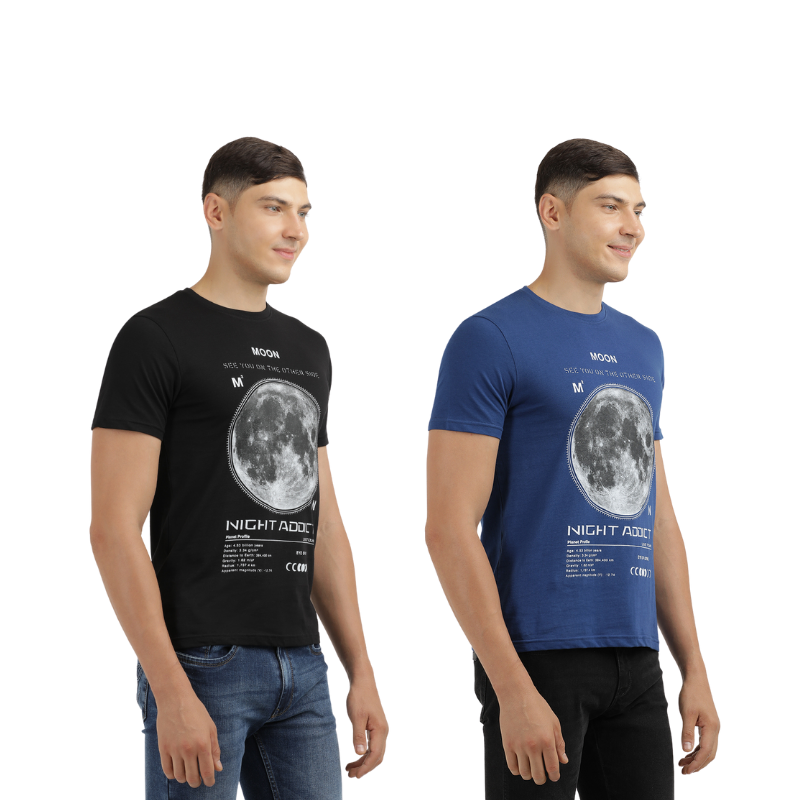 Men's Night Addict Graphic Print Crew Neck T-Shirt Pack Of 2