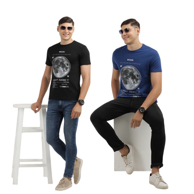 Men's Night Addict Graphic Print Crew Neck T-Shirt Pack Of 2