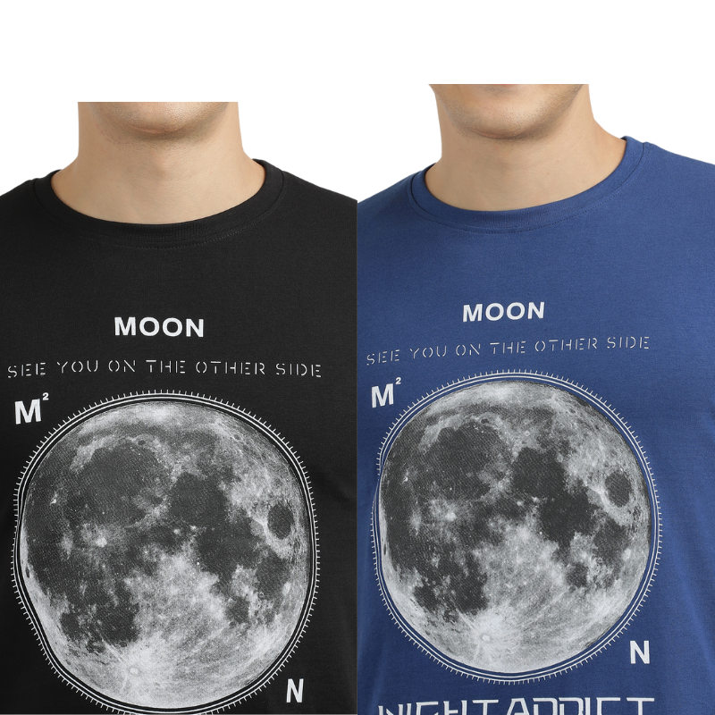 Men's Night Addict Graphic Print Crew Neck T-Shirt Pack Of 2