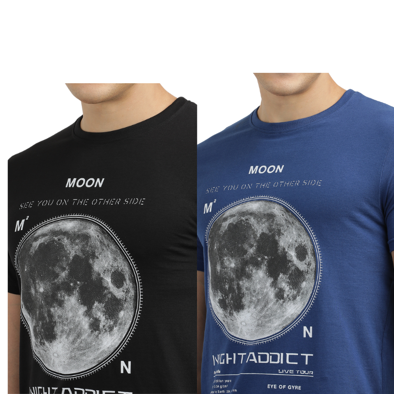 Men's Night Addict Graphic Print Crew Neck T-Shirt Pack Of 2