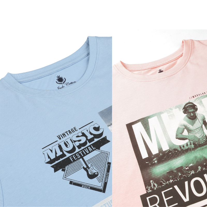 Men's Vintage Music Festival & Music Revolt age Crew Neck T-Shirt Pack Of 2