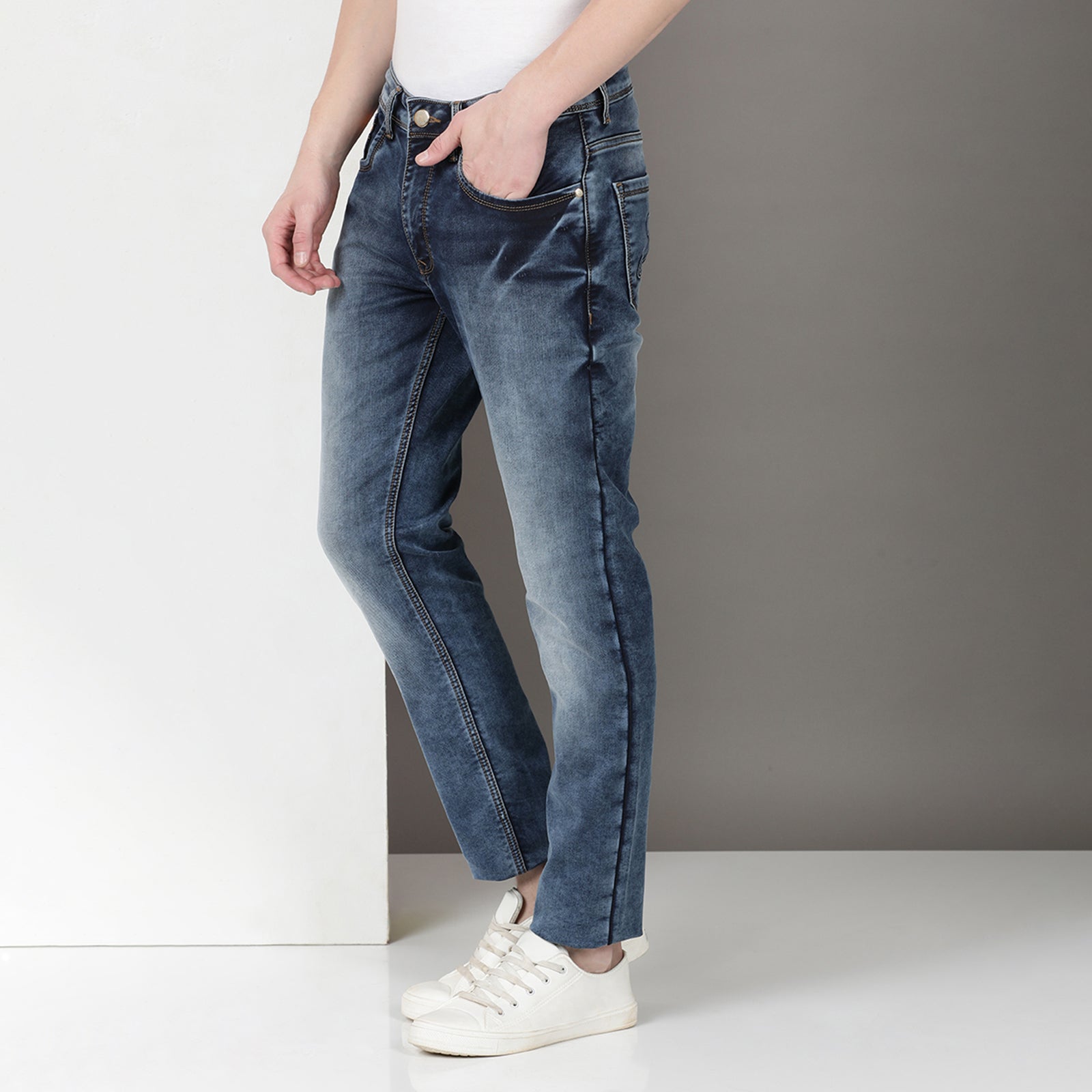 Dark Wash Navy Midrise Slim Fit Jeans