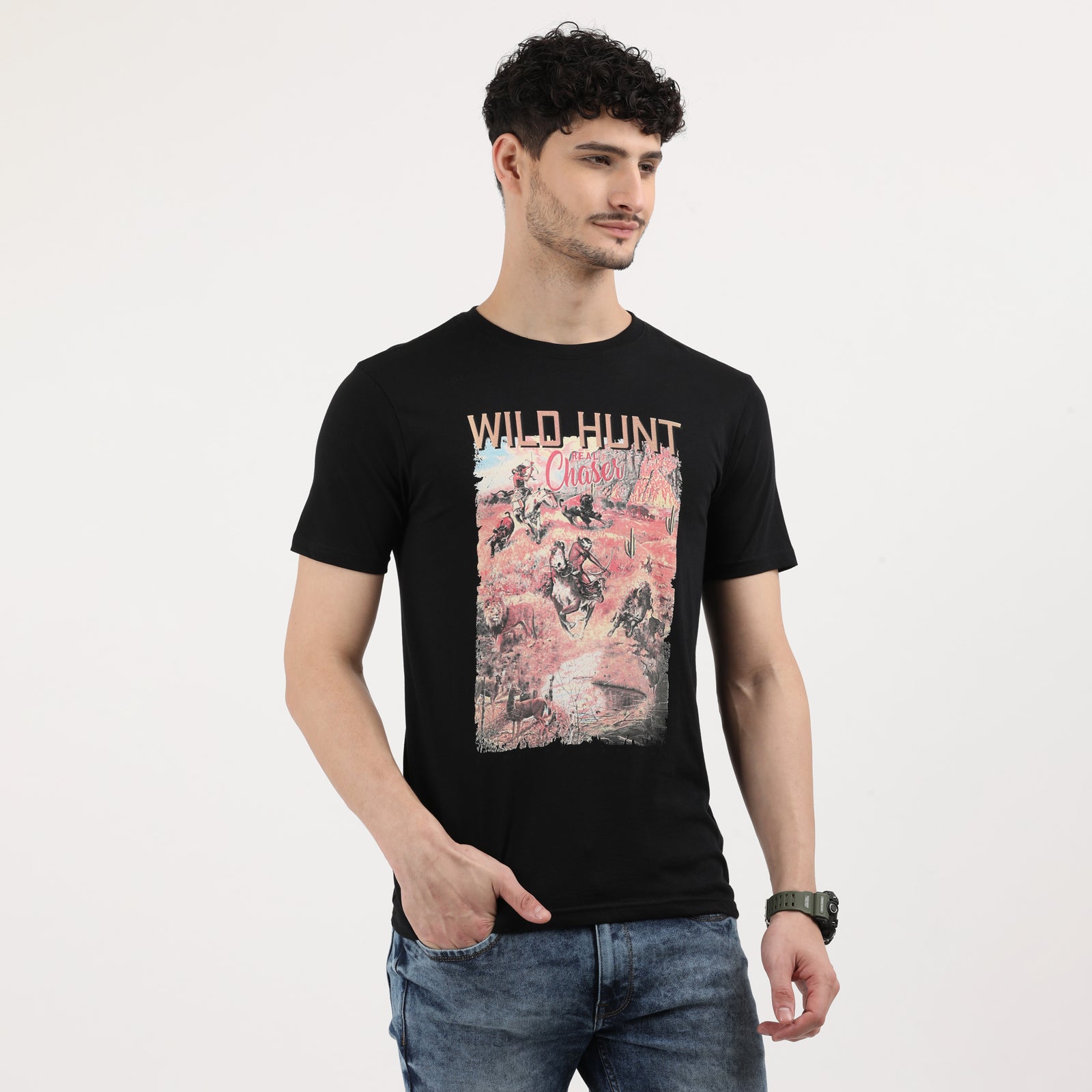 Jet-Black-Wild-Hunt-Chase-Graphic-Print-T-Shirt