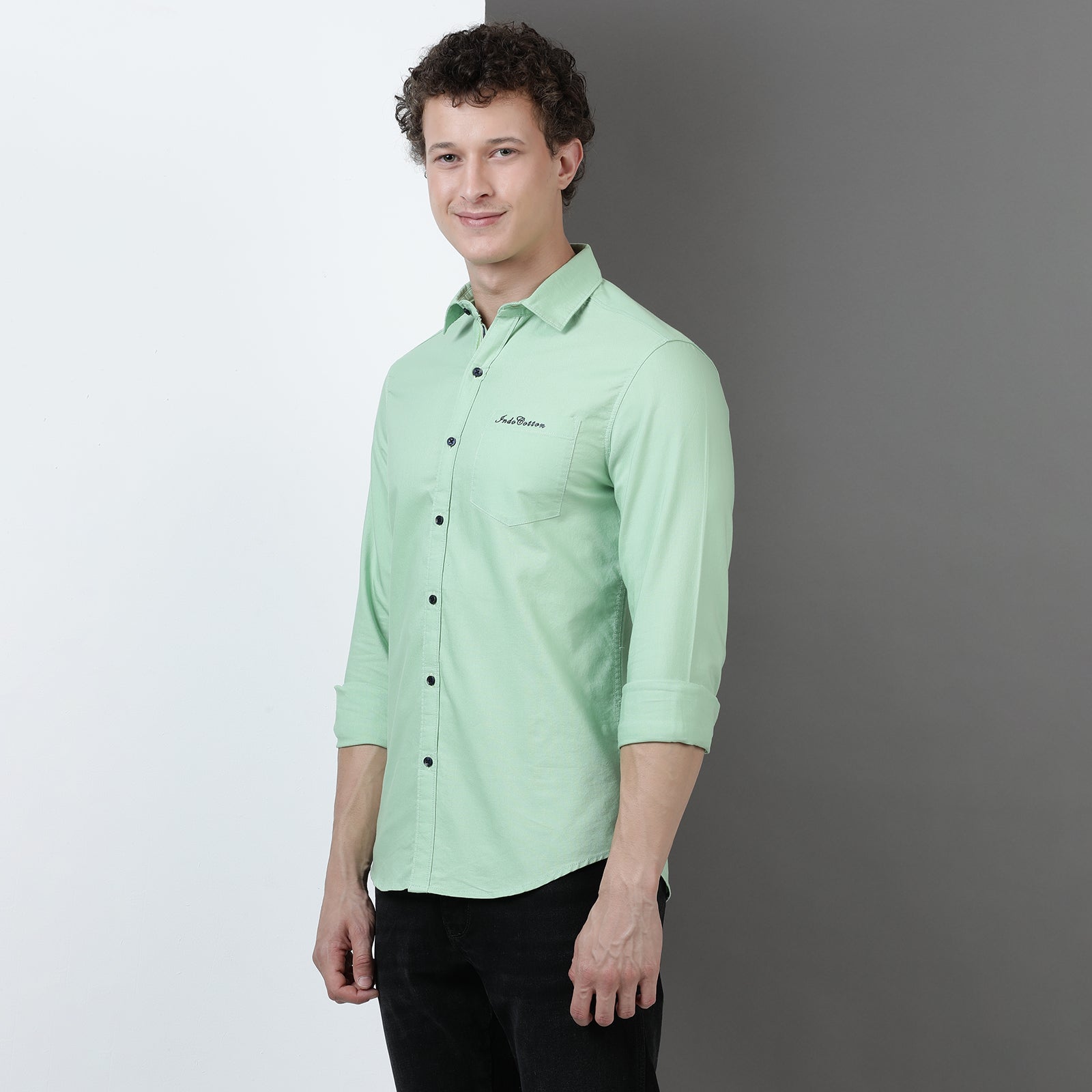 Green Solid Full Sleeve Shirt