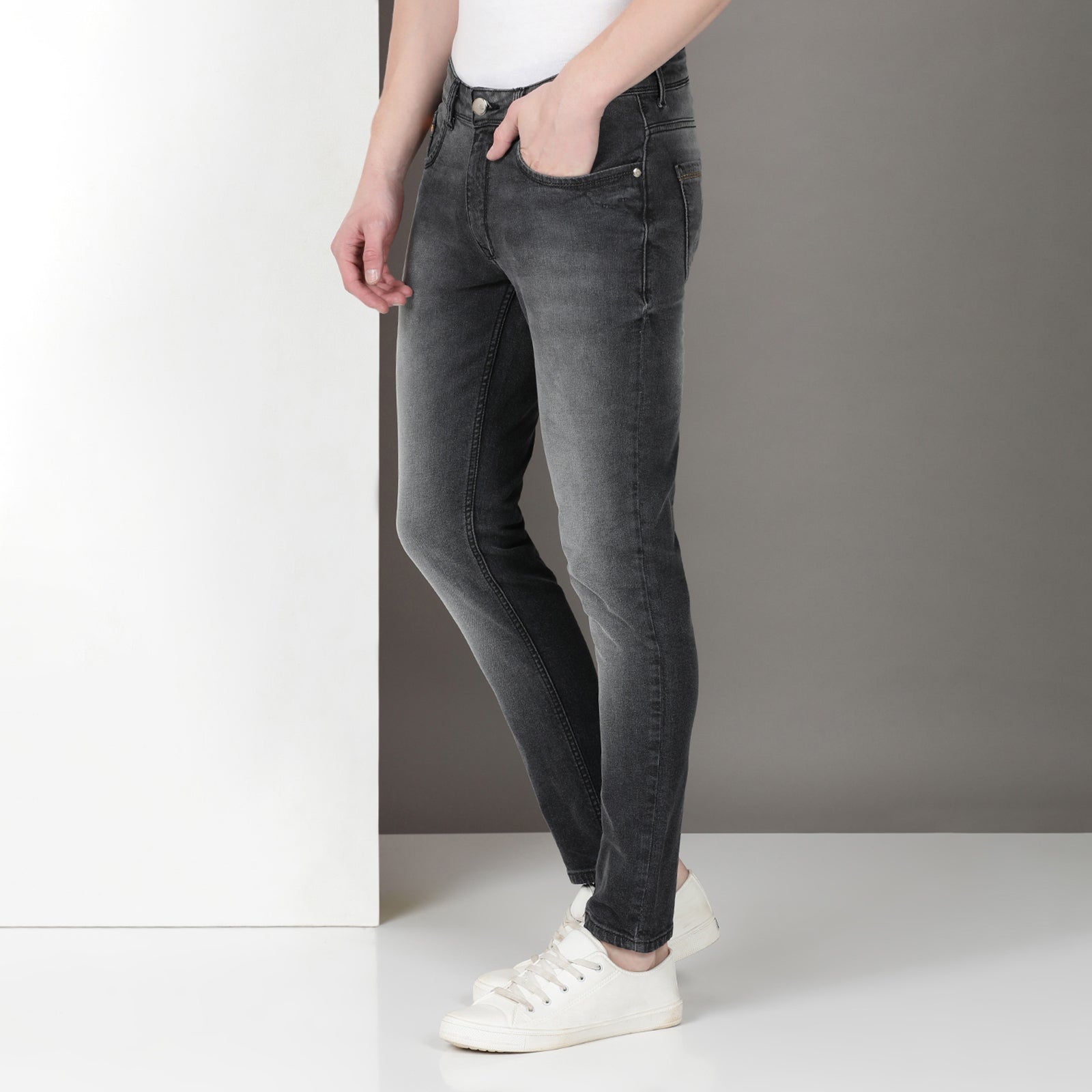 Mid Wash Black Midrise Slim Fit Jeans