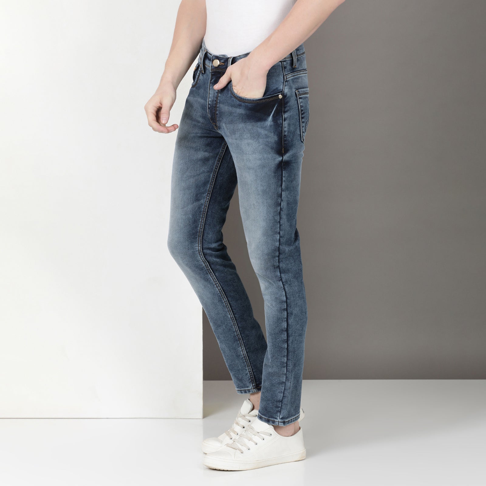 Dark Wash Navy Midrise Slim Fit Jeans