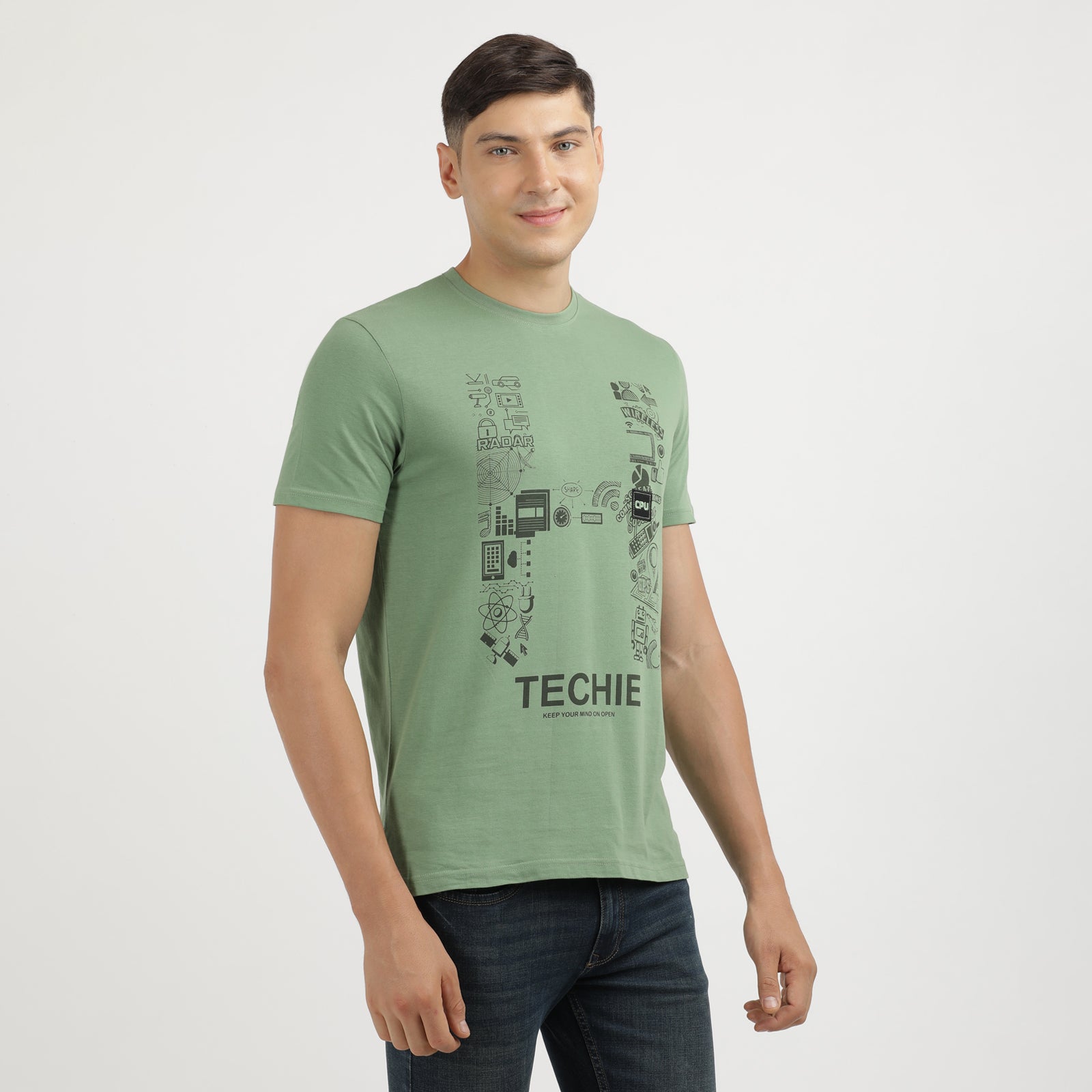 Techie Men's Graphic Printed Crew Neck T-Shirt