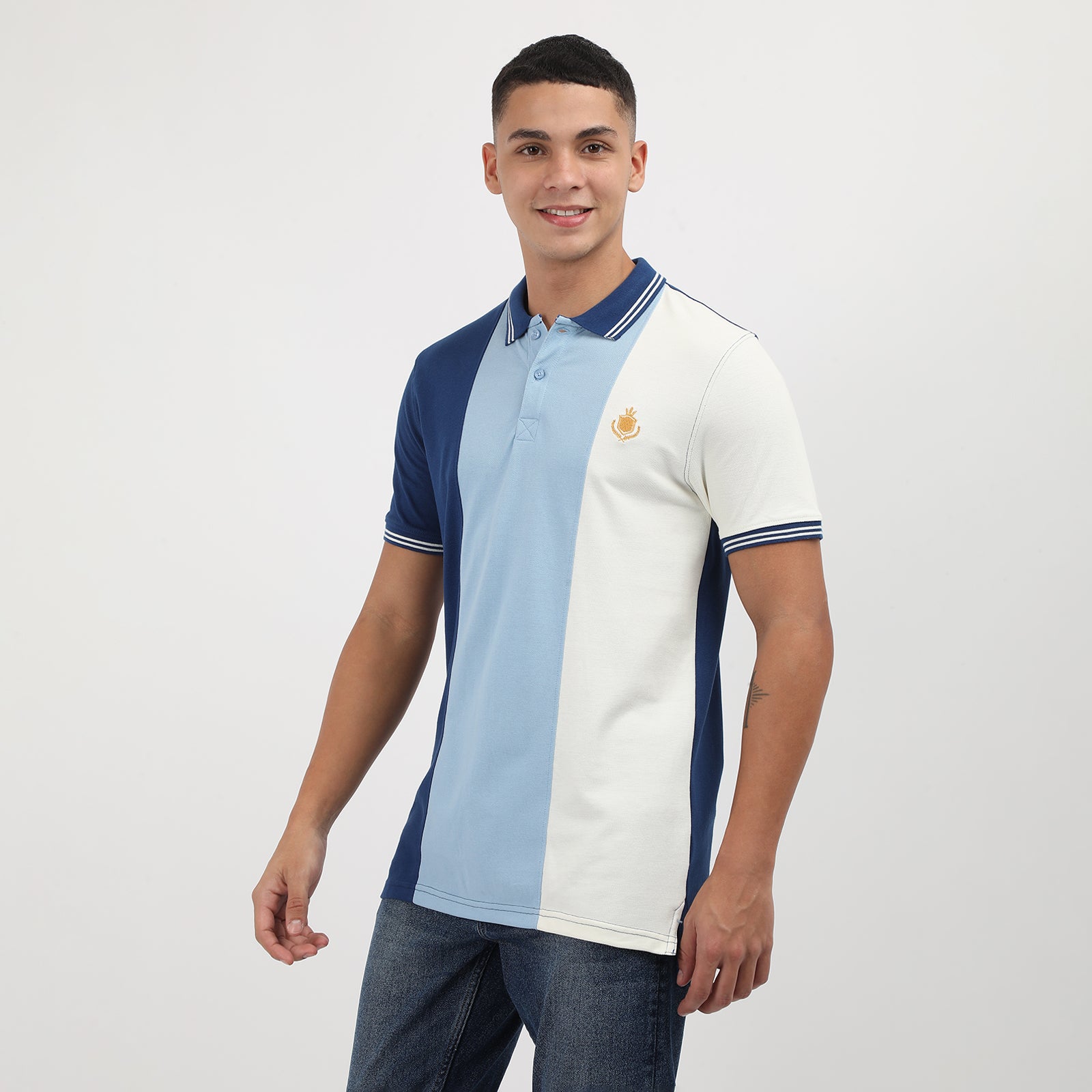 Navy/Powder Blue Men's solid Polo Neck T-shirt