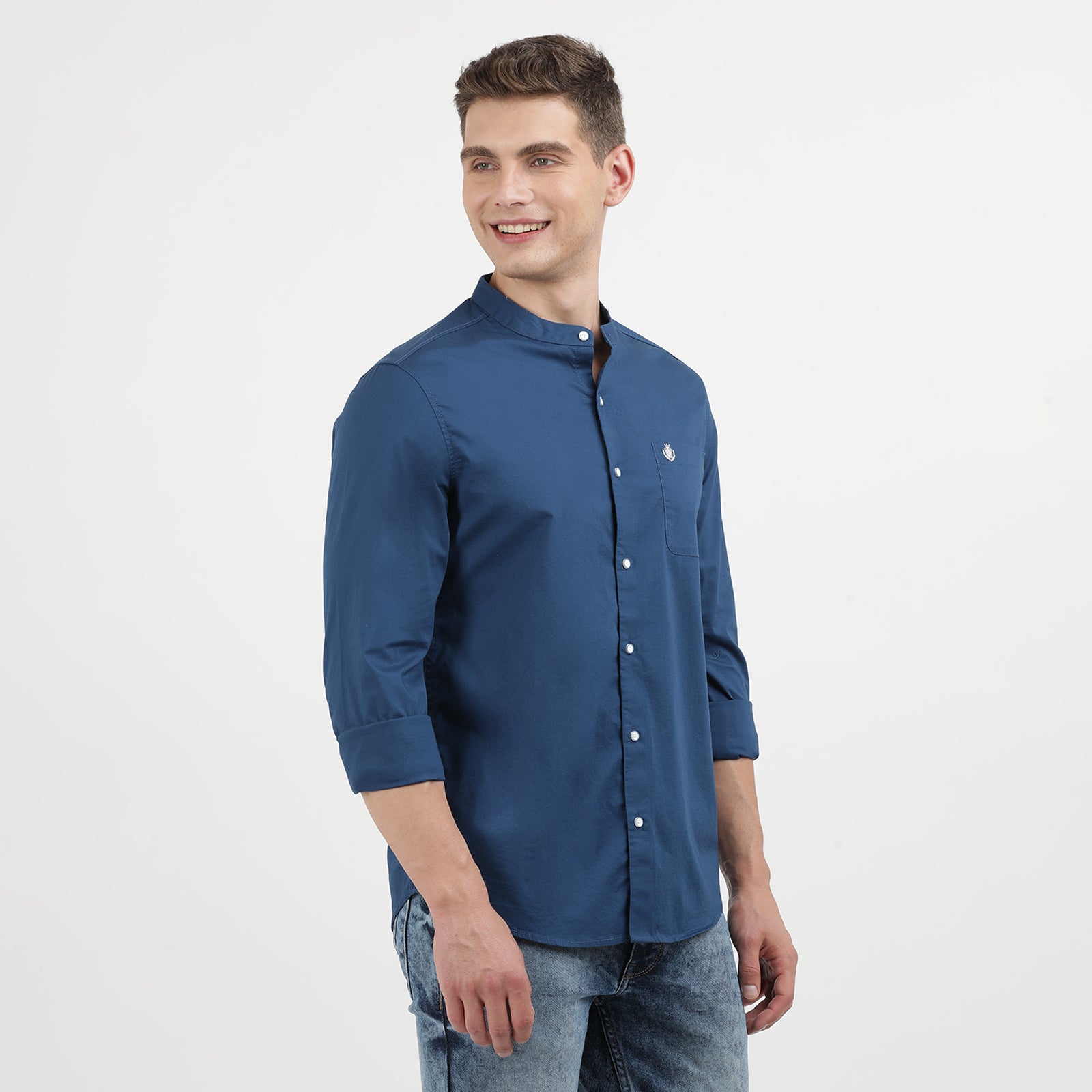 Elegant Poseidon Full Sleeve Mandarin Collar Shirt