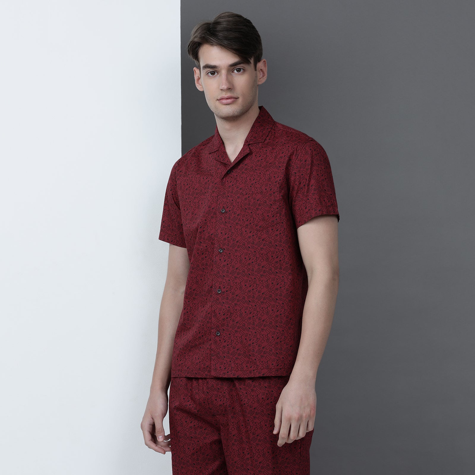 Marron Printed Lounge Wear Set