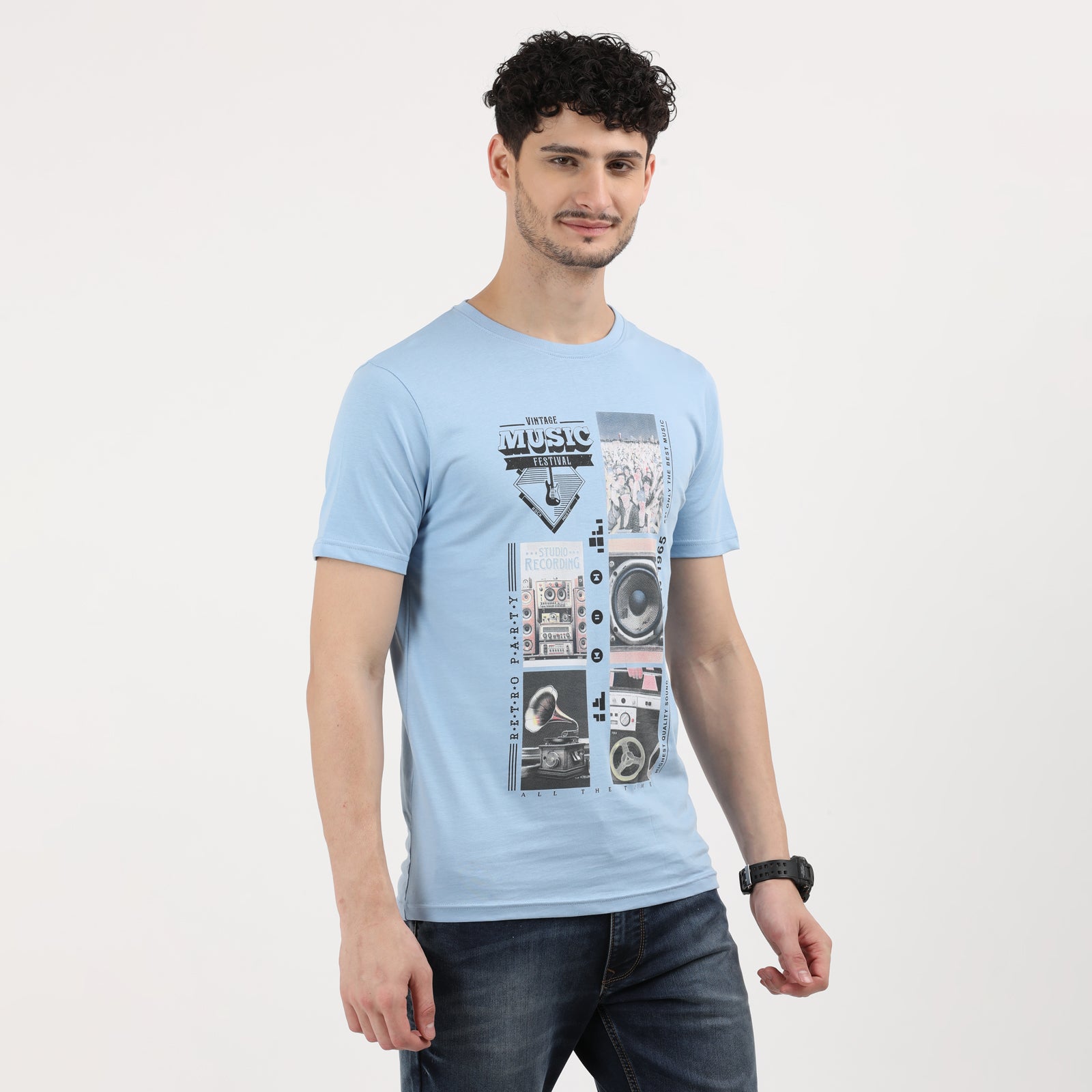 Powder Blue Men's Vintage Music Festival Graphic Tee