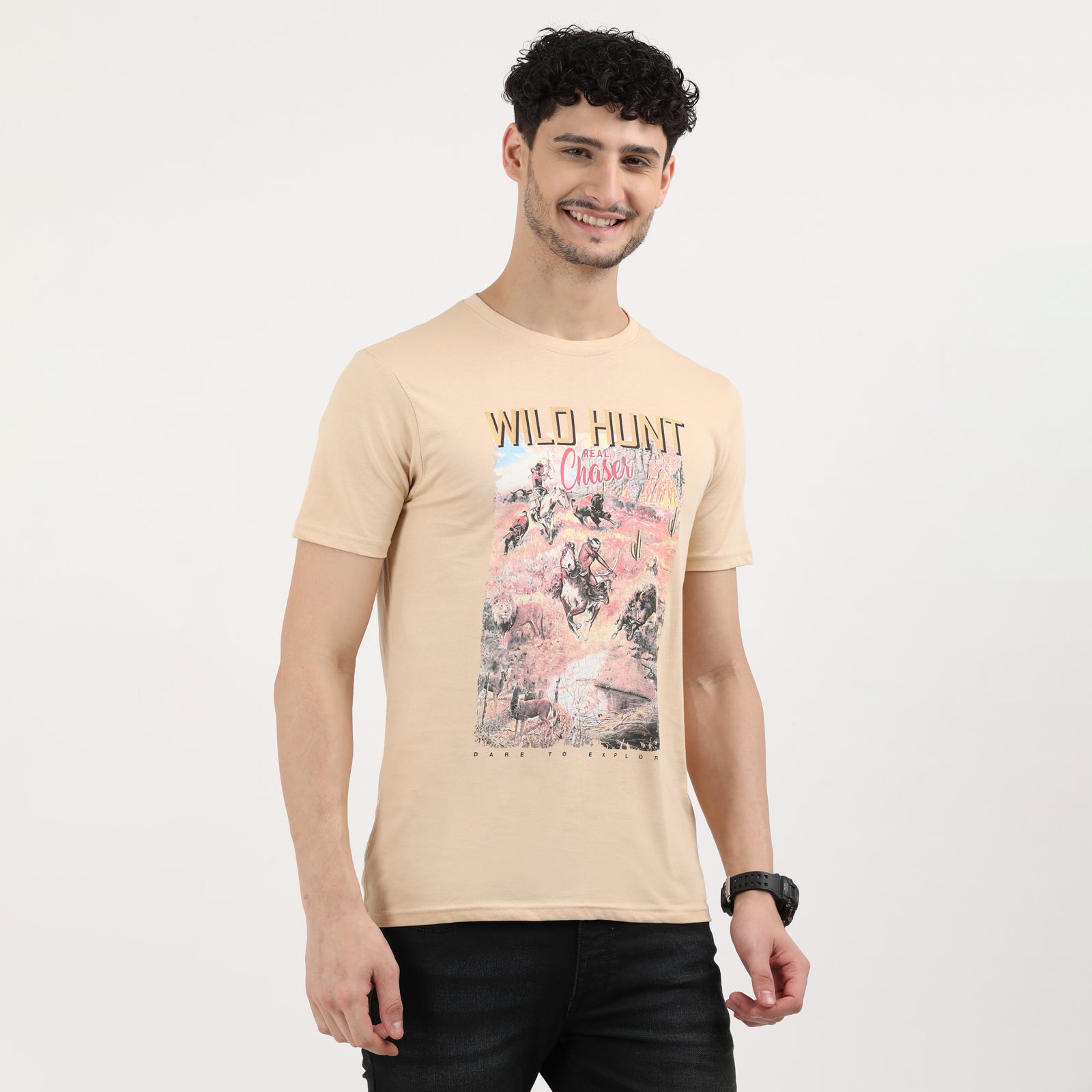 Honey Peach Wild Hunt Chase Graphic Print T-Shirt