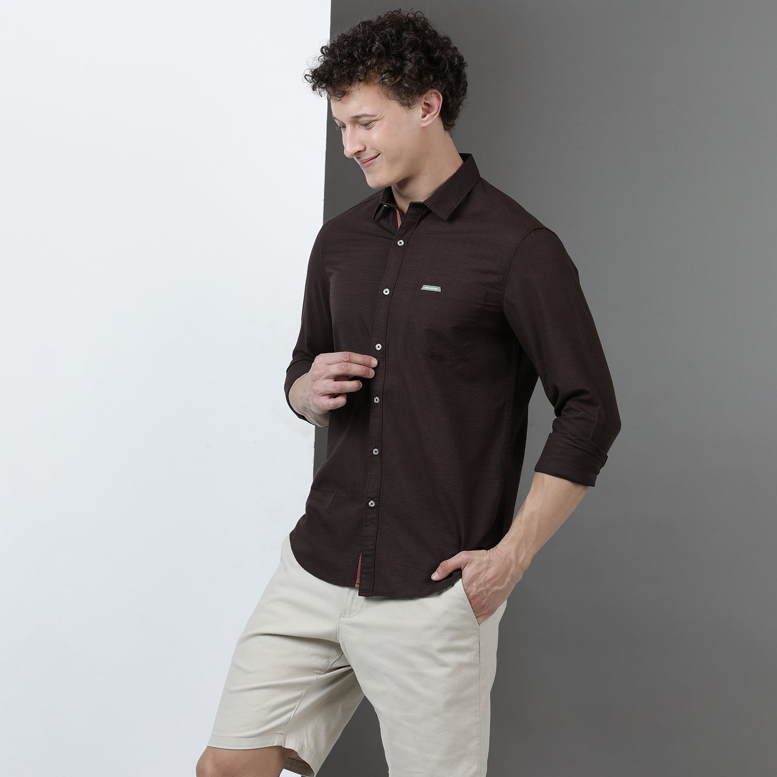 Coffee Solid Full Sleeve Shirt