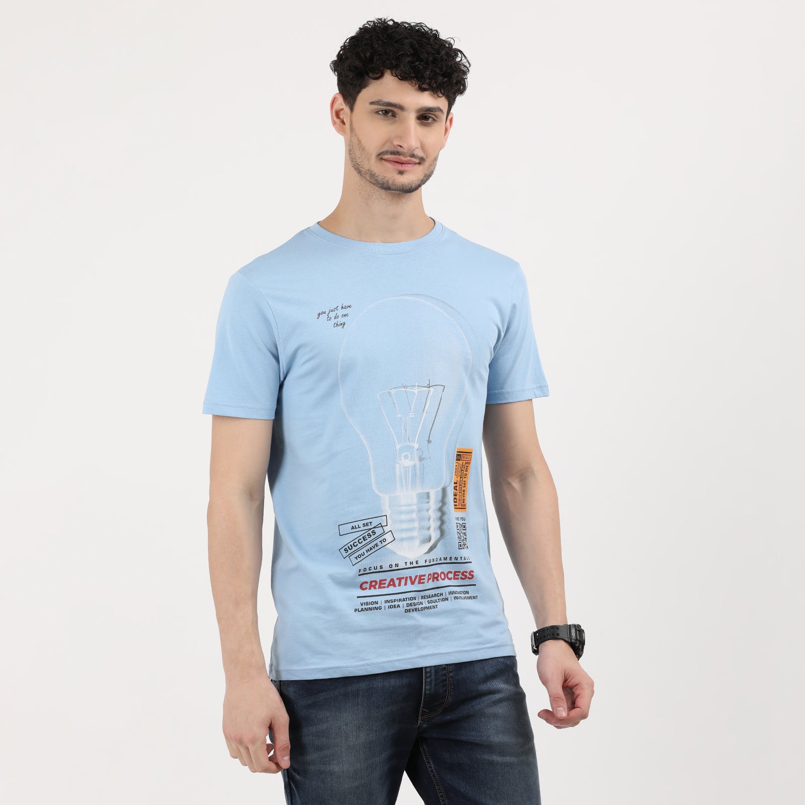 Powder Blue Men's Creative Process Bulb Graphic Tee