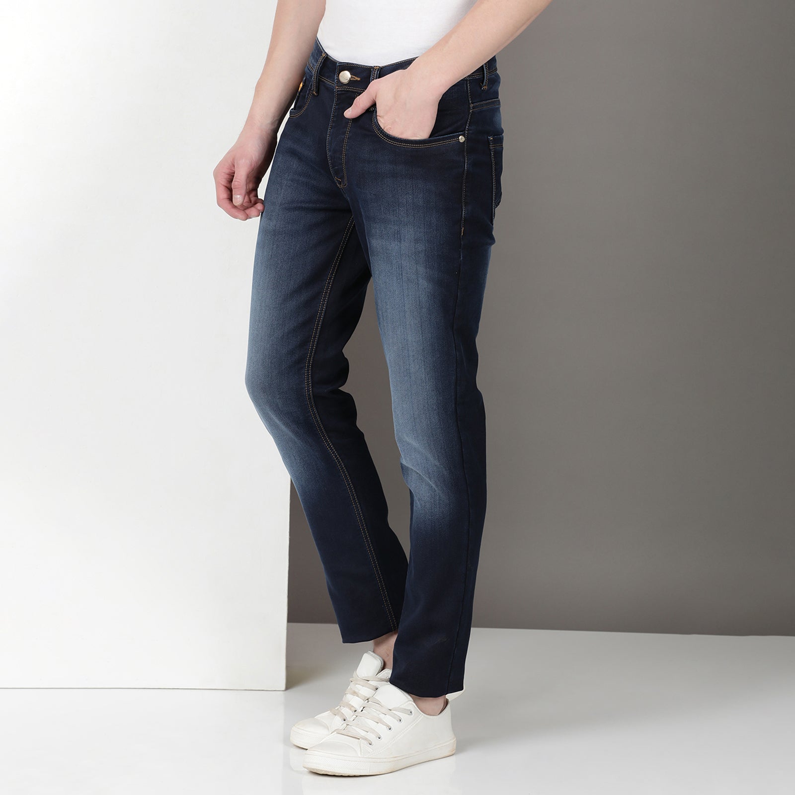 Light Wash Navy Midrise Slim Fit Jeans