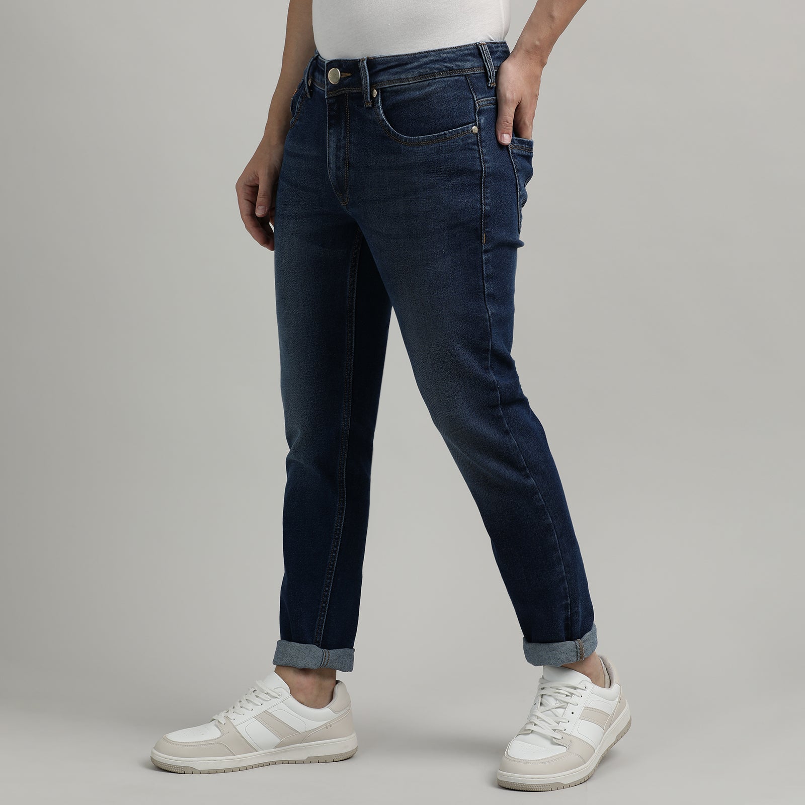 Denim Navy Light Wash Mid Rise Silm Fit Jeans