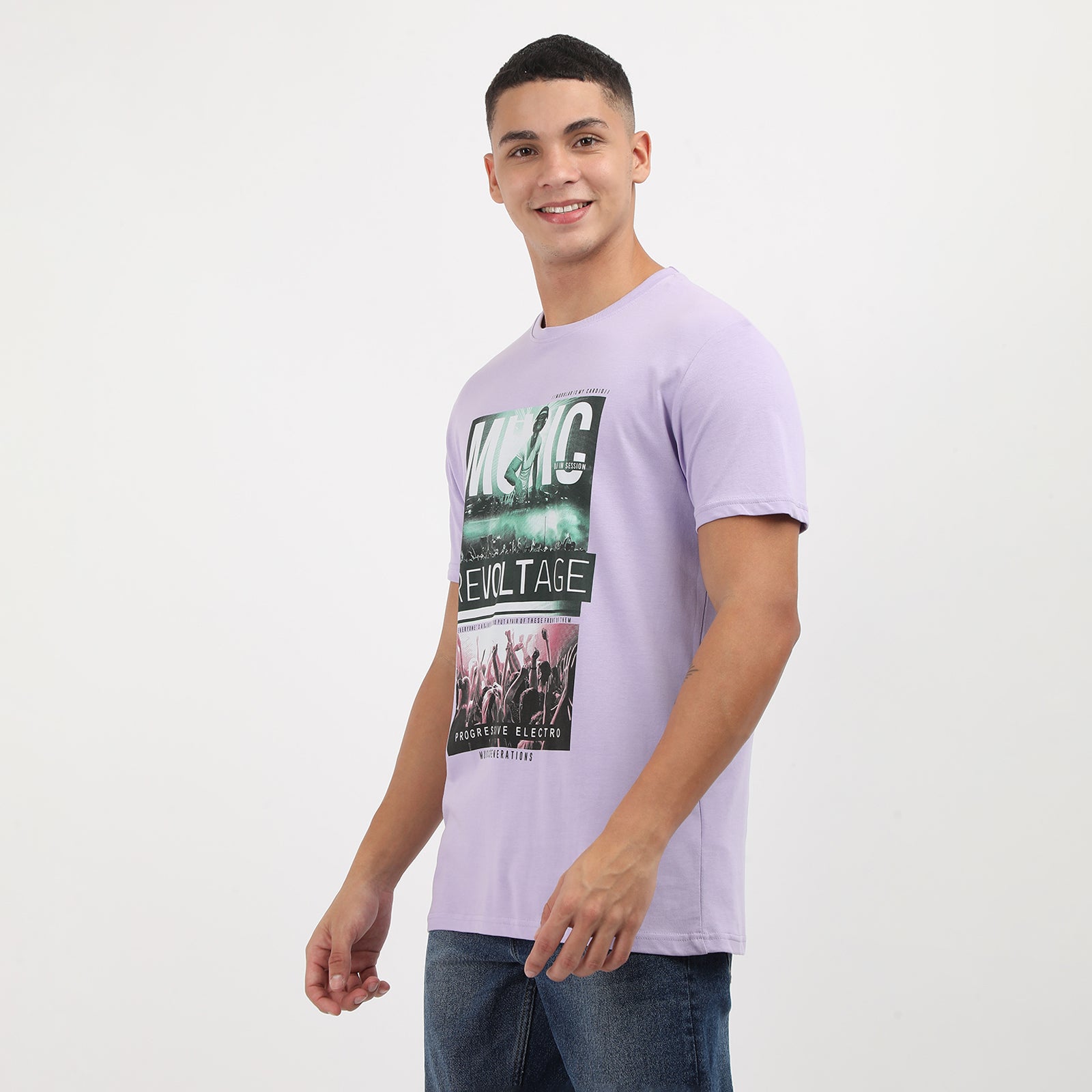 Lavender Music Revoltage Men's Graphic Printed Crew Neck T-Shirt