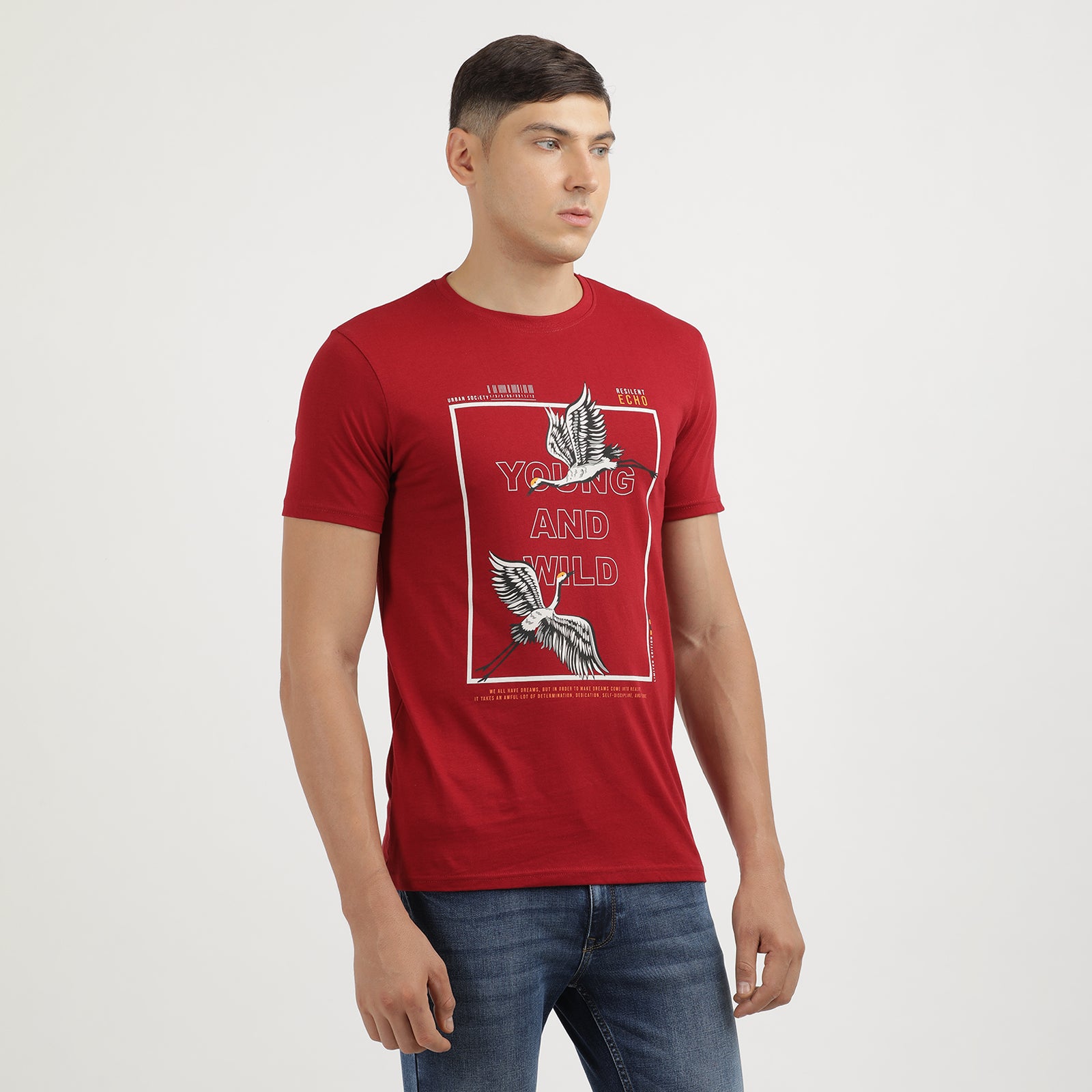 Men's Rio Red Young And Wild Round Neck Printed T-Shirt