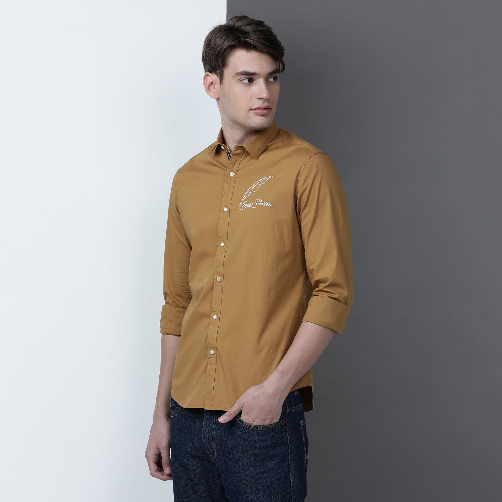 Mustard Solid Full Sleeve Shirt