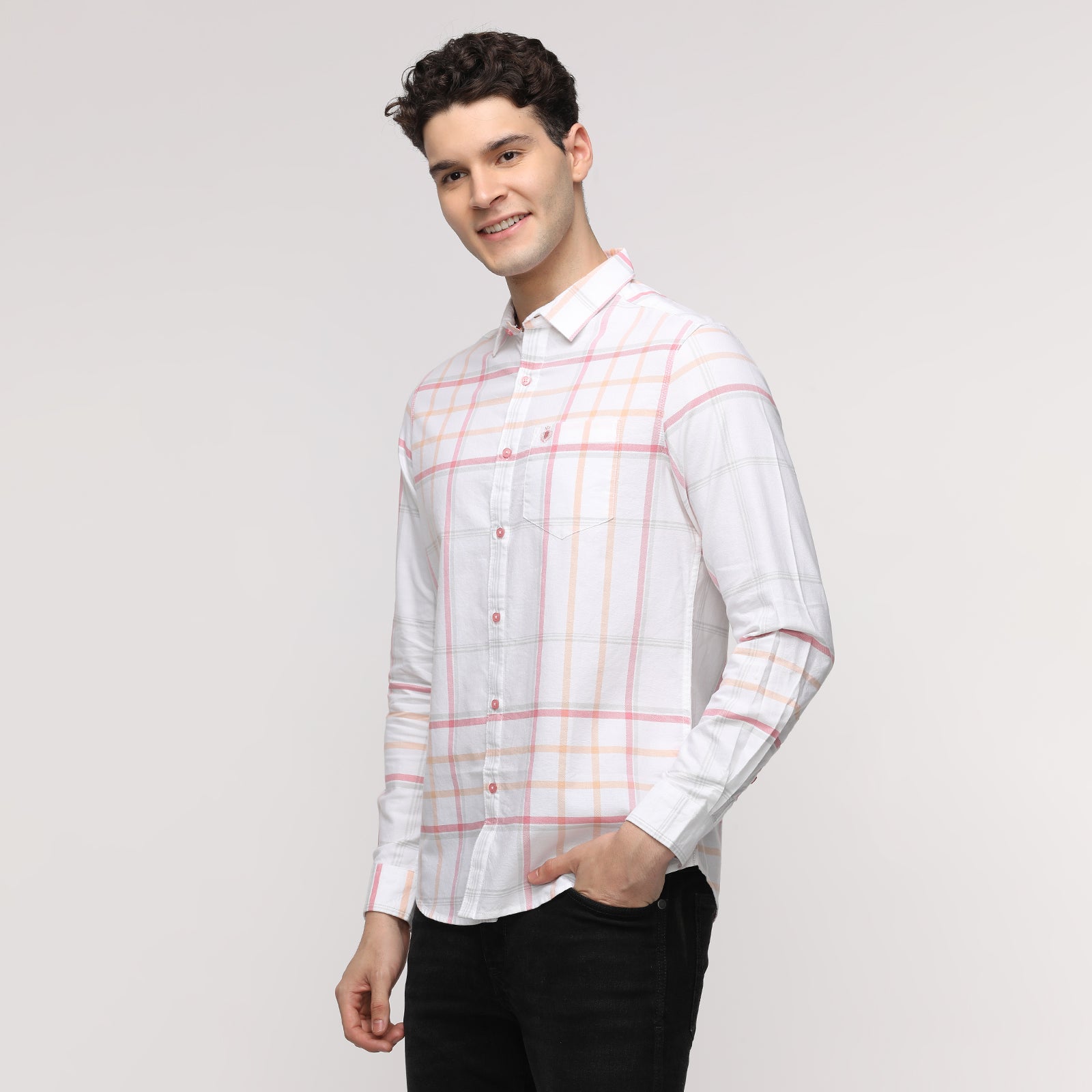 Men's Checkered Slim Fit Shirt with Patch Pocket