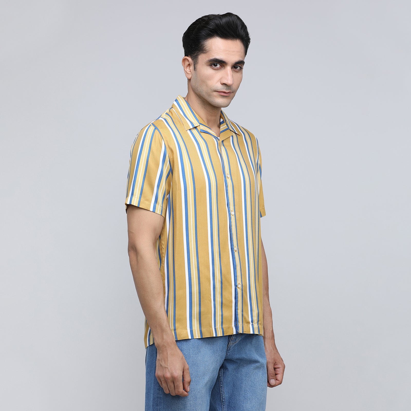 Indo Cotton Men's Striped Half Sleeve Shirt