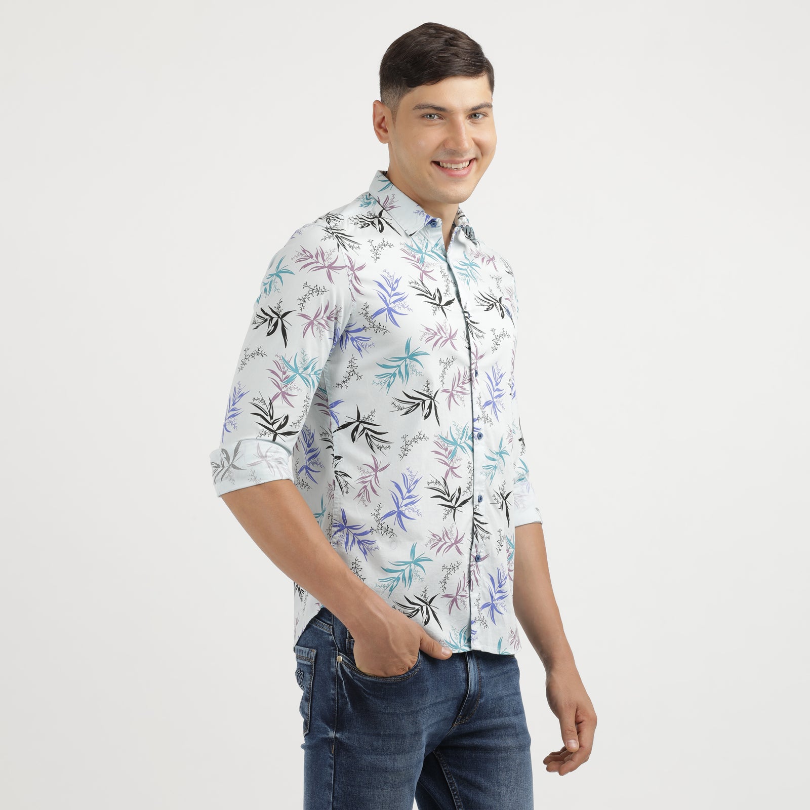 Illusion Blue Floral Print Full Sleeve Casual Shirt