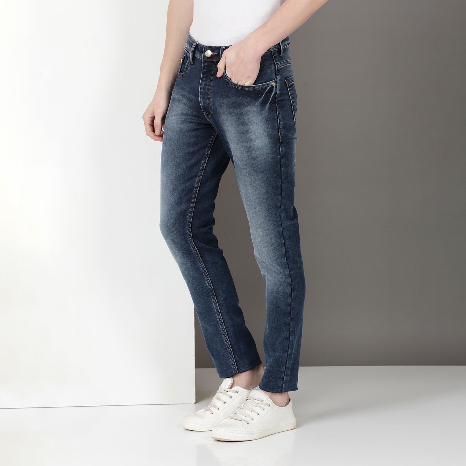 Mid Wash Navy Midrise Slim Fit Jeans