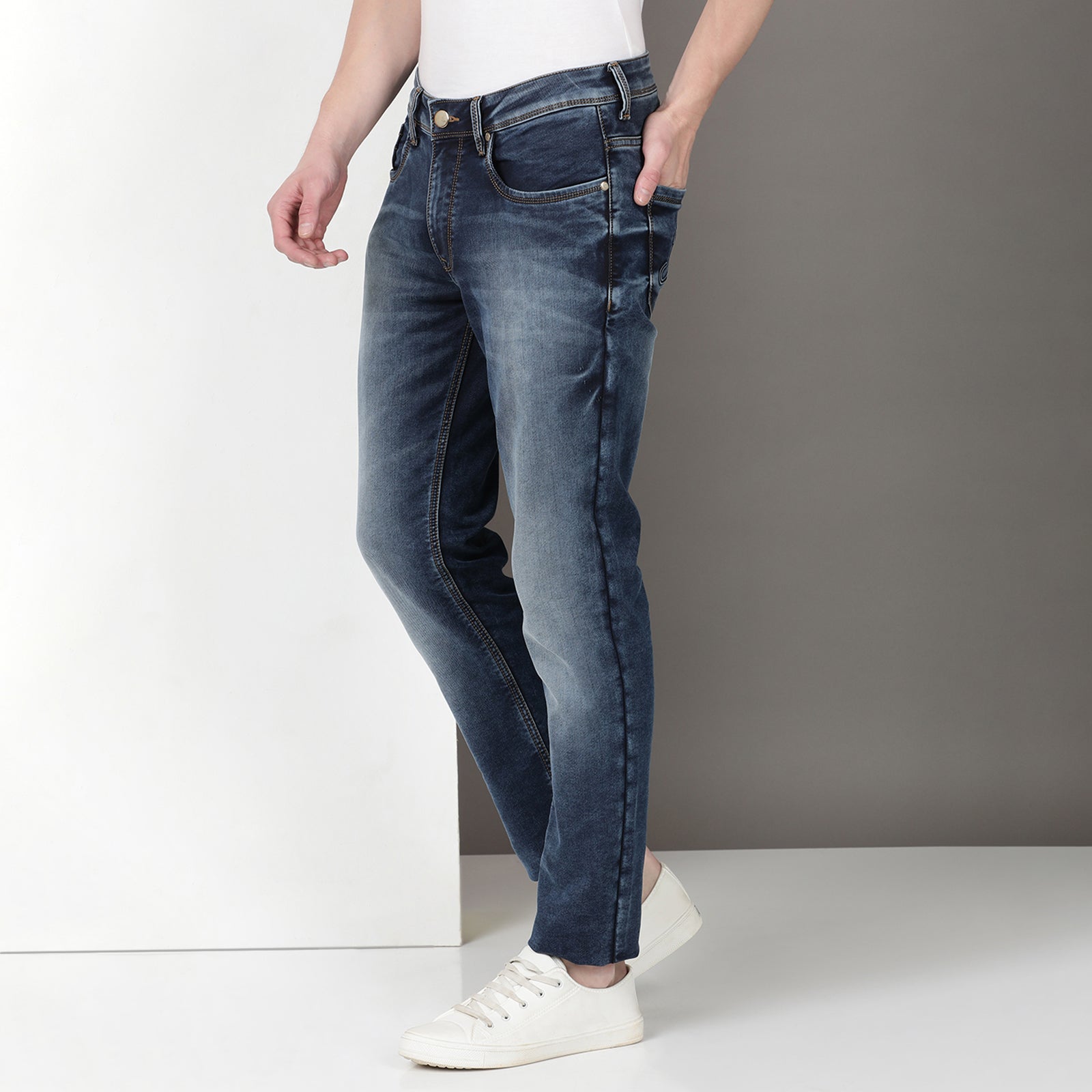 Mid Wash Navy Midrise Slim Fit Jeans