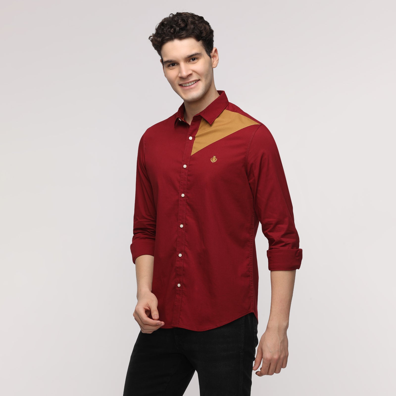 Tibetan Red & Grit Color Solid Block Men's Full Sleeve Casual Shirt